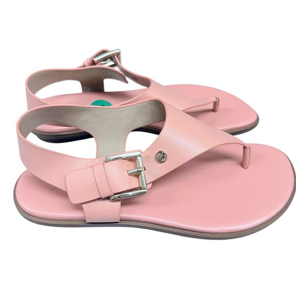 NWT Michael Kors Pink Thong Slingback Sandals 8M Gold Buckle MK Logo - Picture 2 of 5